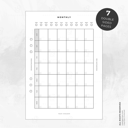 Monthly planner insert, visual calendar undated for ADHD and autism, UK Roaganise