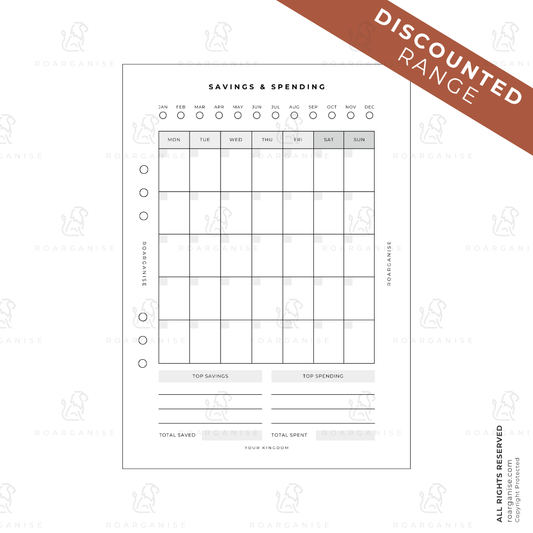 Savings tracker insert, visual savings goals for ADHD and autism, UK Roarganise | Undated Monthly Calendar