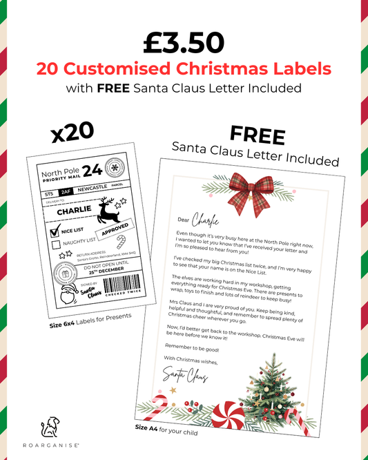 Personalised Christmas Labels – 20 Labels with FREE Santa letter