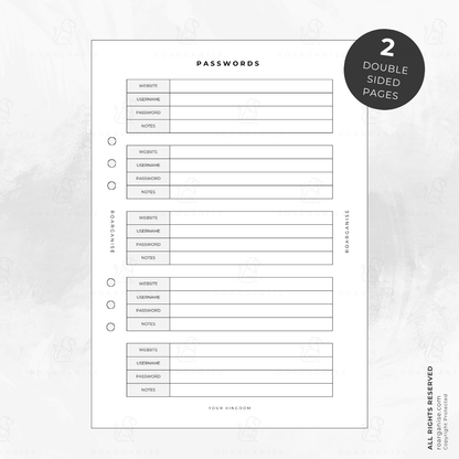 Password keeper insert, offline security for ADHD and autism, UK Roarganise