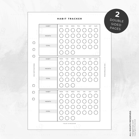 A5 Habit Tracker planner insert with a minimalist layout for tracking daily habits, routines and personal goals throughout the month.