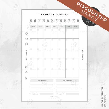 Savings tracker insert, visual savings goals for ADHD and autism, UK Roarganise | Undated Monthly Calendar