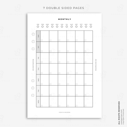 A5 monthly planner insert for organising appointments, tasks, goals and important dates, designed for an ADHD planner, autism planner, modular planner and everyday organisation