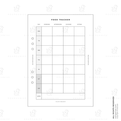 Food tracker insert, meal planning for neurodivergent adults, UK Roarganise