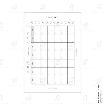 Monthly planner insert, visual calendar undated for ADHD and autism, UK Roaganise