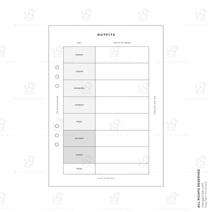 Outfits planner insert, clothing planning for neurodivergent adults, UK Roarganise