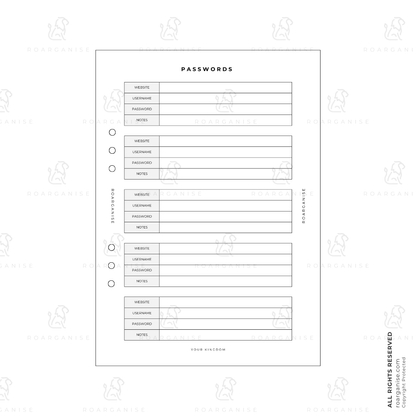 Password keeper insert, offline security for ADHD and autism, UK Roarganise