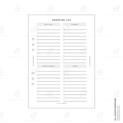 Shopping list insert, ADHD and autism-friendly, reduce impulse spending, UK Roarganise