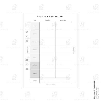 Holiday planner insert for ADHD and autism, travel organisation, UK Roarganise