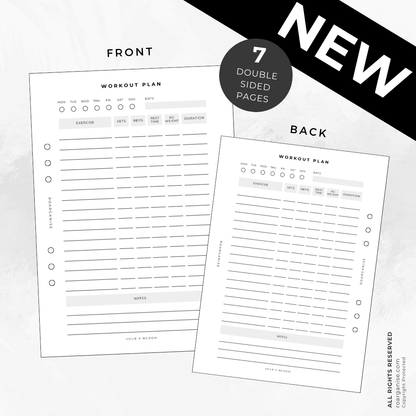Workout planner insert, fitness routine for ADHD and autism, UK Roarganise
