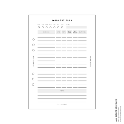 Workout planner insert, fitness routine for ADHD and autism, UK Roarganise