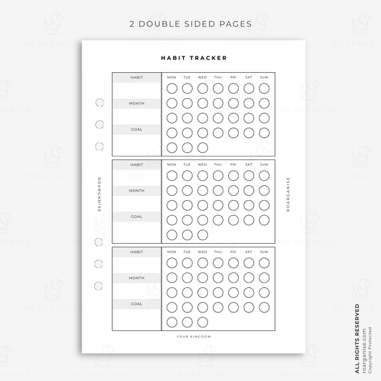 A5 habit tracker planner insert for tracking daily habits, monthly goals and progress in a modular planner for organisation and routine building