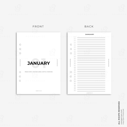 monthly dashboard planner, undated planner inserts, Roarganise, A5 planner inserts, monthly planning, ADHD planner, autism planner, neurodivergent planner, minimalist planner, positive planner