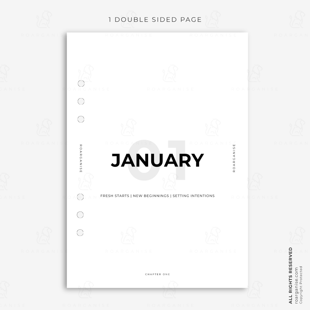 january monthly dashboard with list on the back - roarganise