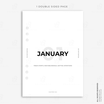 january monthly dashboard with list on the back - roarganise