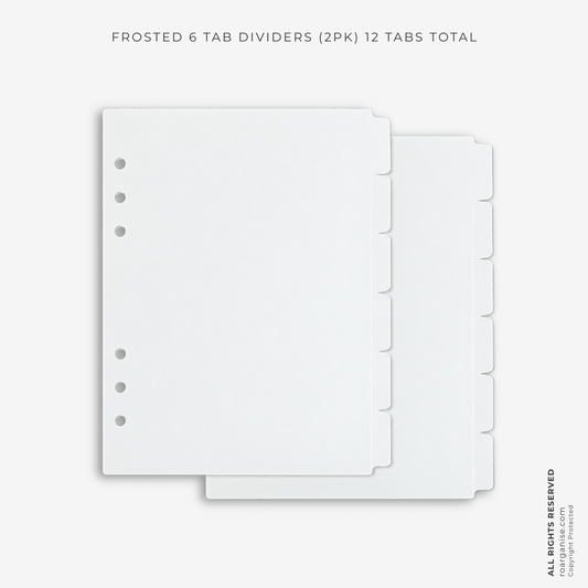 Keep your A5 planner organised with 12 frosted dividers, designed to help you quickly find the sections you need. rOARGANISE - 12 TABS - FROSTED A5 PLAIN DIVIDERS