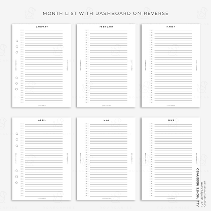 January dashboard insert, fresh start planner, positive monthly message, undated monthly planner, A5 planner refill, new beginnings planner, ADHD planner UK, autism planner UK, Roarganise inserts, black and white planner