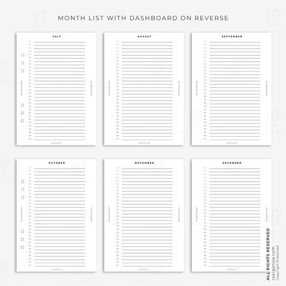 monthly dashboard covers, January to June planner, positive planner inserts, undated monthly dashboards, A5 planner system, ADHD friendly stationery, autism friendly planning, minimalist planner inserts, Roarganise, monthly motivation