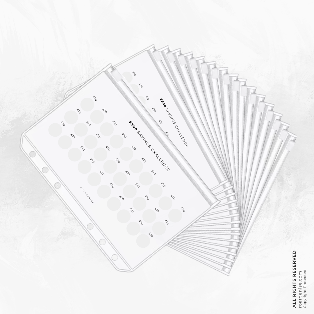 A5 Money Wallet planner insert for storing cash, receipts, savings challenges and budgeting essentials inside your Roarganise organiser.