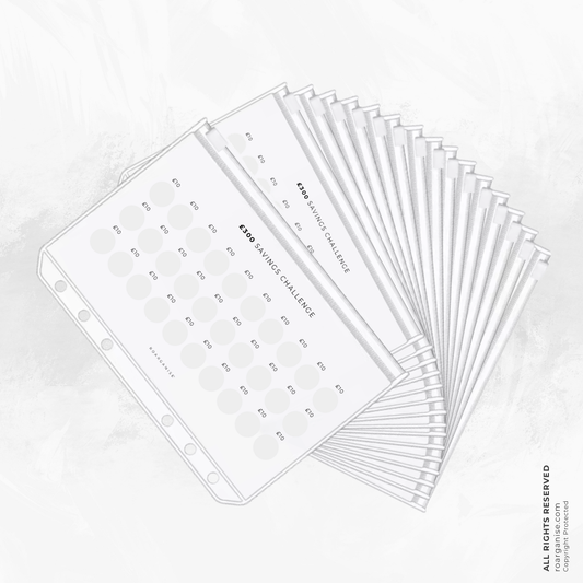 A5 Money Wallet planner insert for storing cash, receipts, savings challenges and budgeting essentials inside your Roarganise organiser.