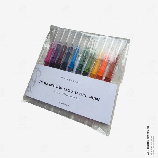 Roarganise rainbow gel fine liner pens in assorted colours for colourful planner notes, journalling, colour-coding and everyday writing.