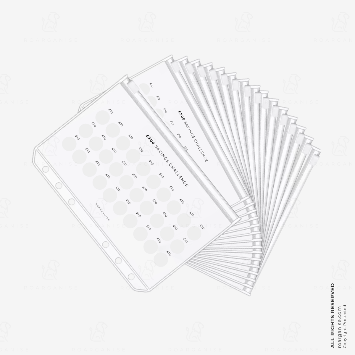 Roarganise Money Wallet featuring two internal pockets for organising cash, cards and receipts. Reusable planner accessory designed to keep your finances organised.