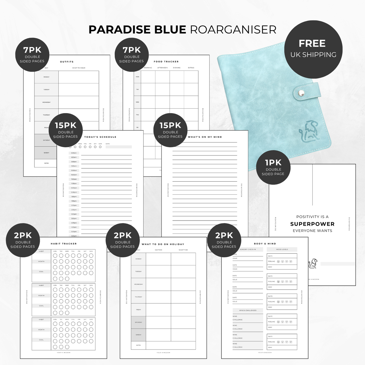 Neurodivergent Bundle with a Paradise Blue sensory-friendly A5 Roarganiser and planning inserts
