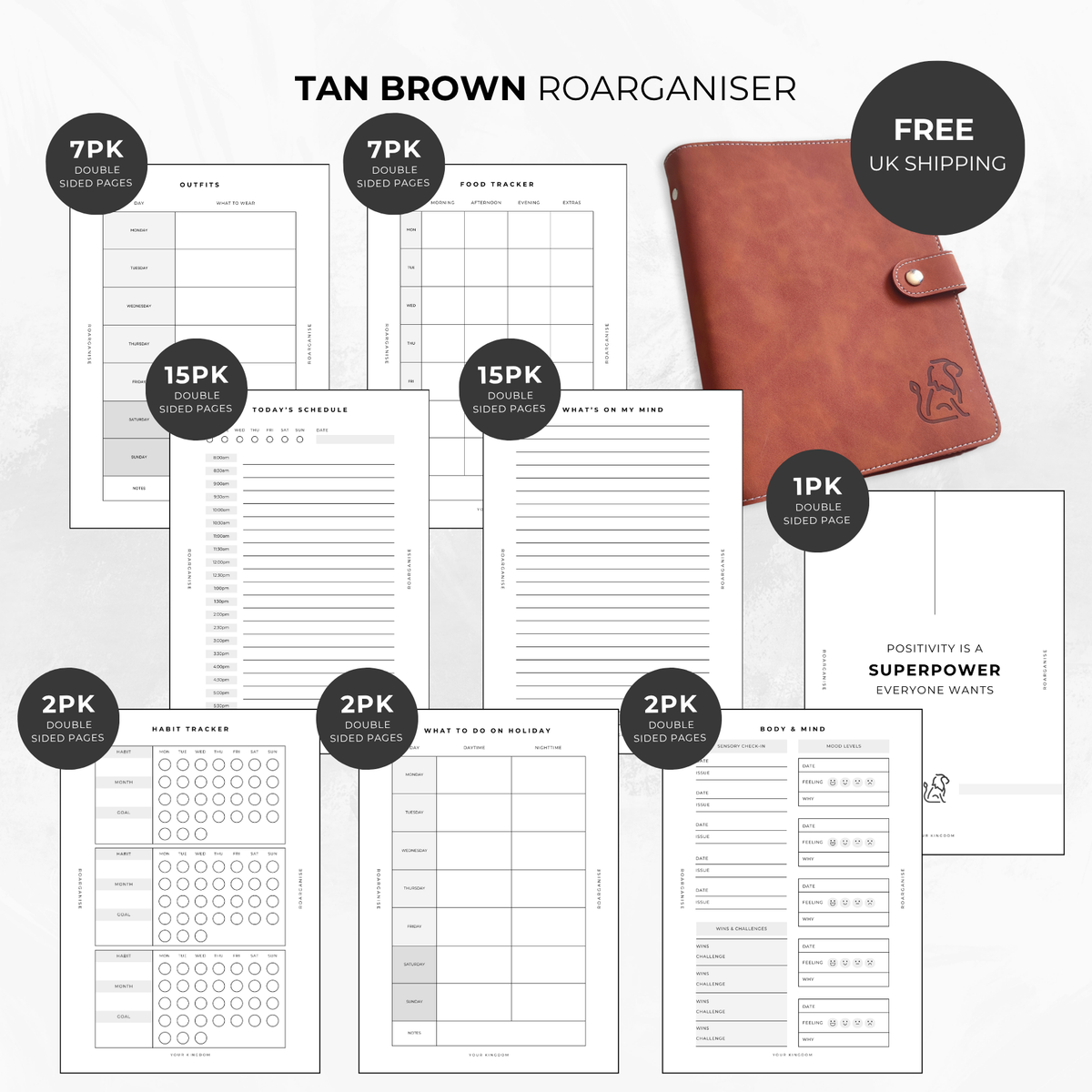 Roarganise Neurodivergent Bundle in Tan Brown, sensory-friendly A5 autism and ADHD planner for everyday organisation, executive dysfunction and reducing overwhelm