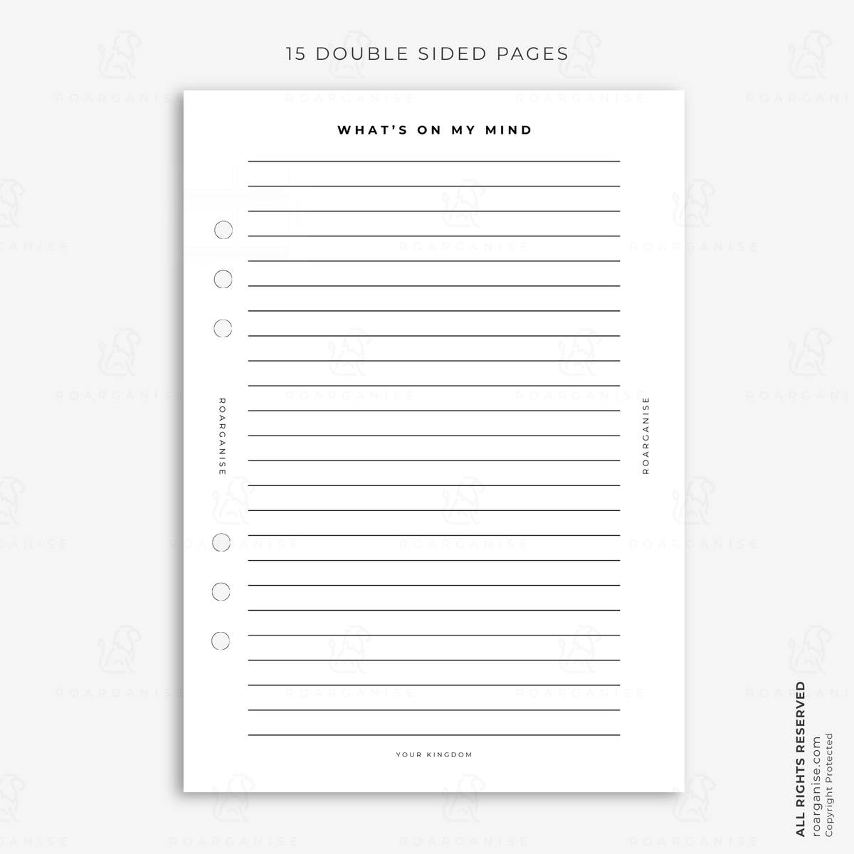 A5 brain dump planner insert with lined space for writing down thoughts, ideas, worries and tasks, designed to help clear your mind and reduce overwhelm