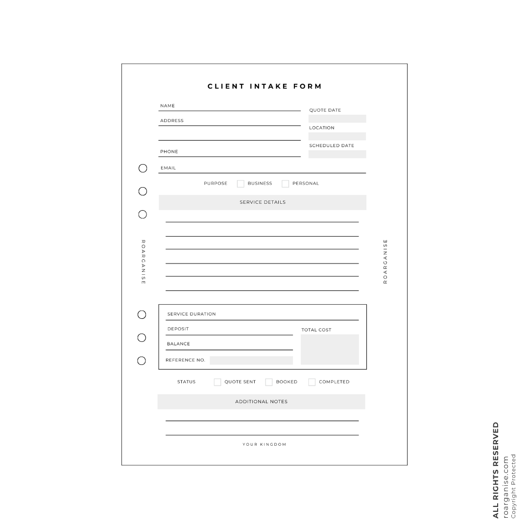 A5 double-sided client intake forms pack of 15 with space for 30 client records for beauty, therapy and small businesses.