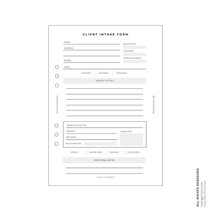 A5 double-sided client intake forms pack of 15 with space for 30 client records for beauty, therapy and small businesses.