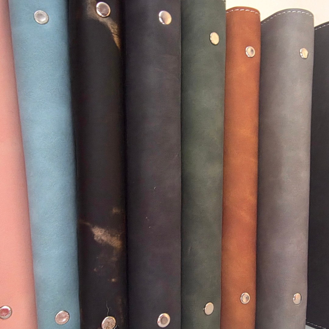Back cover of the discounted stamped Roarganiser in waterproof vegan faux leather.