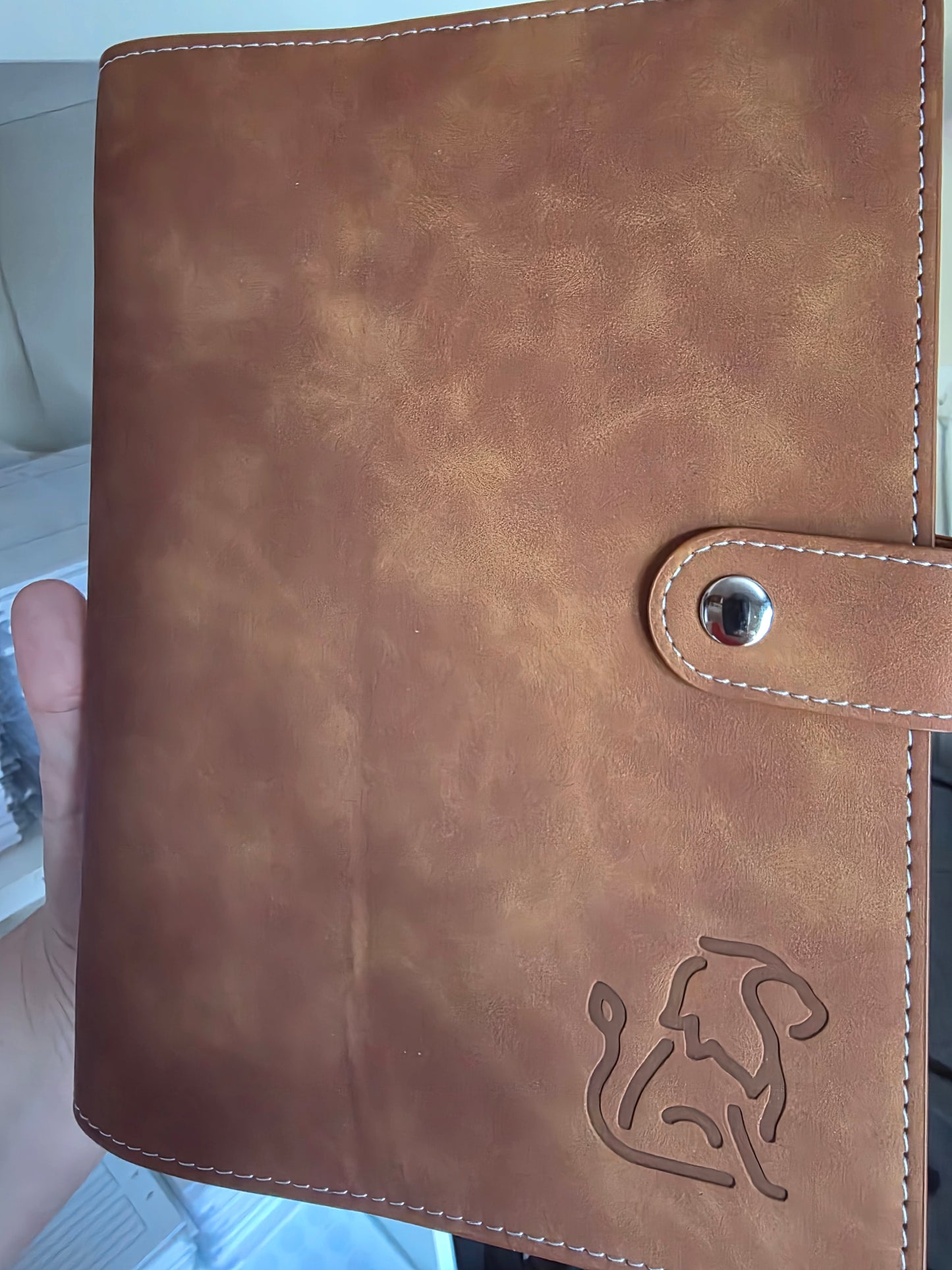 Front view of the discounted stamped Roarganiser A5 planner organiser in vegan faux leather.