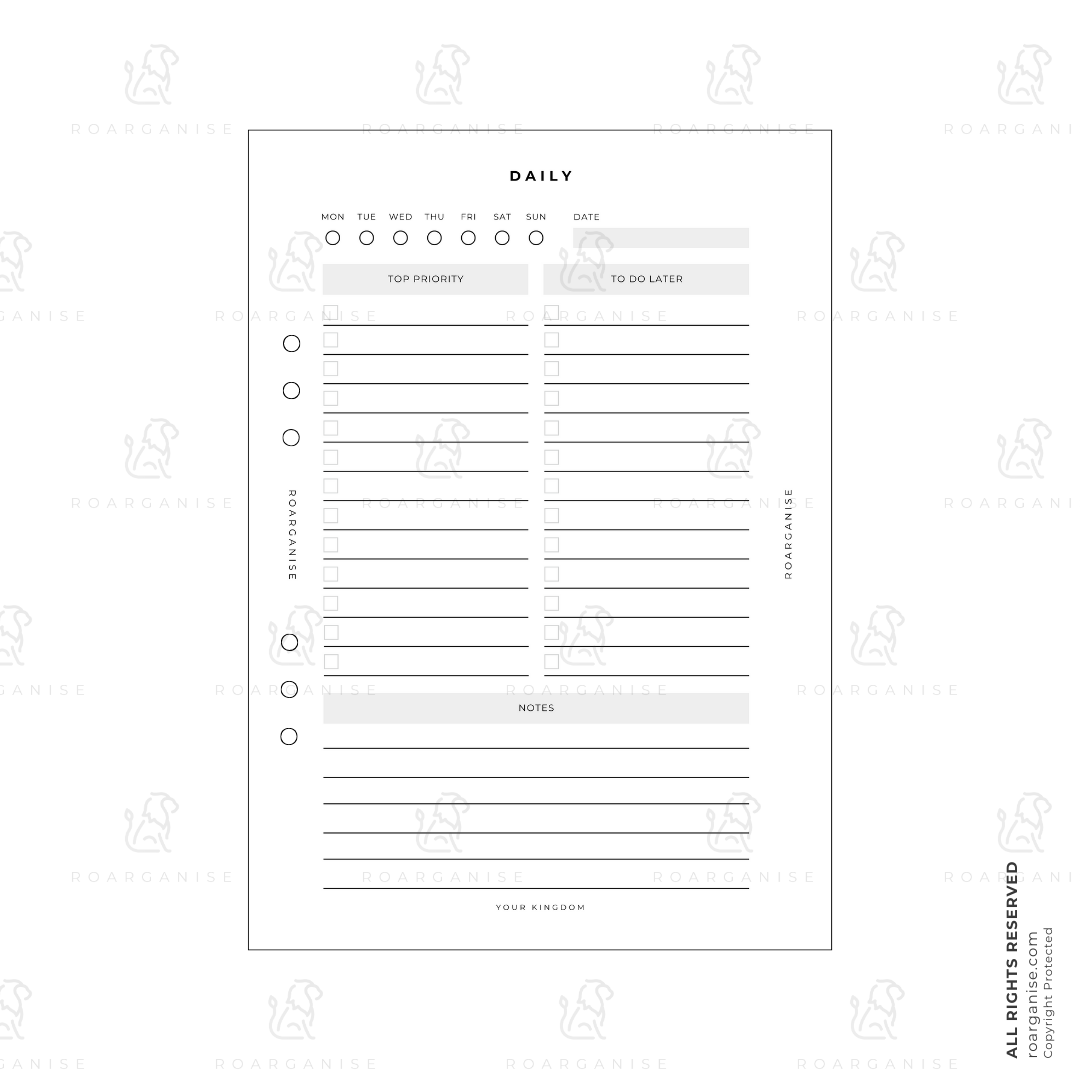 Daily planner insert for neurodivergent adults, ADHD and autism, FSC-certified paper, UK Roarganise