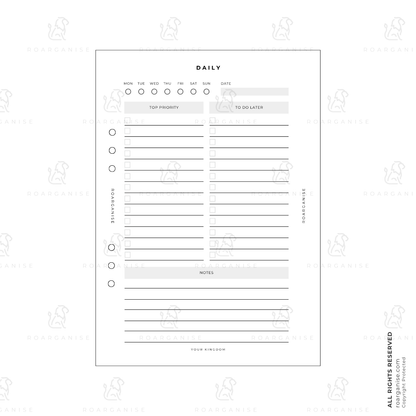 Daily planner insert for neurodivergent adults, ADHD and autism, FSC-certified paper, UK Roarganise