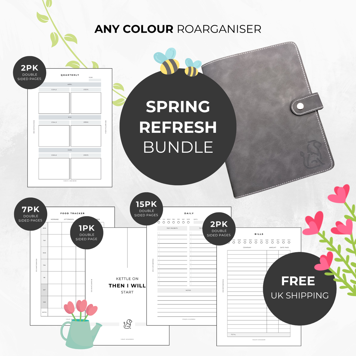 Classic black Roarganiser binder with white contrast stitching, part of the Spring Refresh bundle offer.
