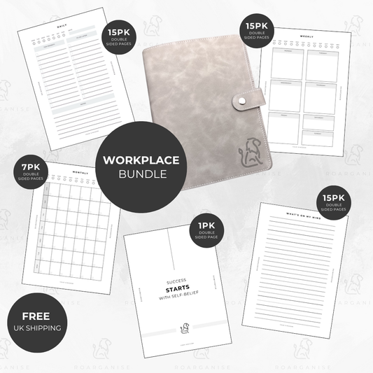 Pebble Grey: A modern Pebble Grey Roarganiser featuring a timeless Tan Brown interior and industrial-grade 6-ring binder spine.